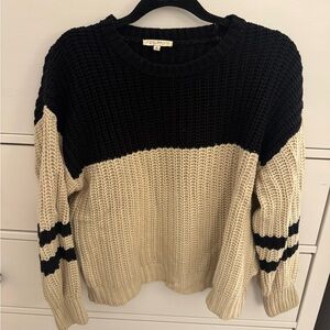 Z Supply Black and Cream Waffle Knit Crewneck Sweater